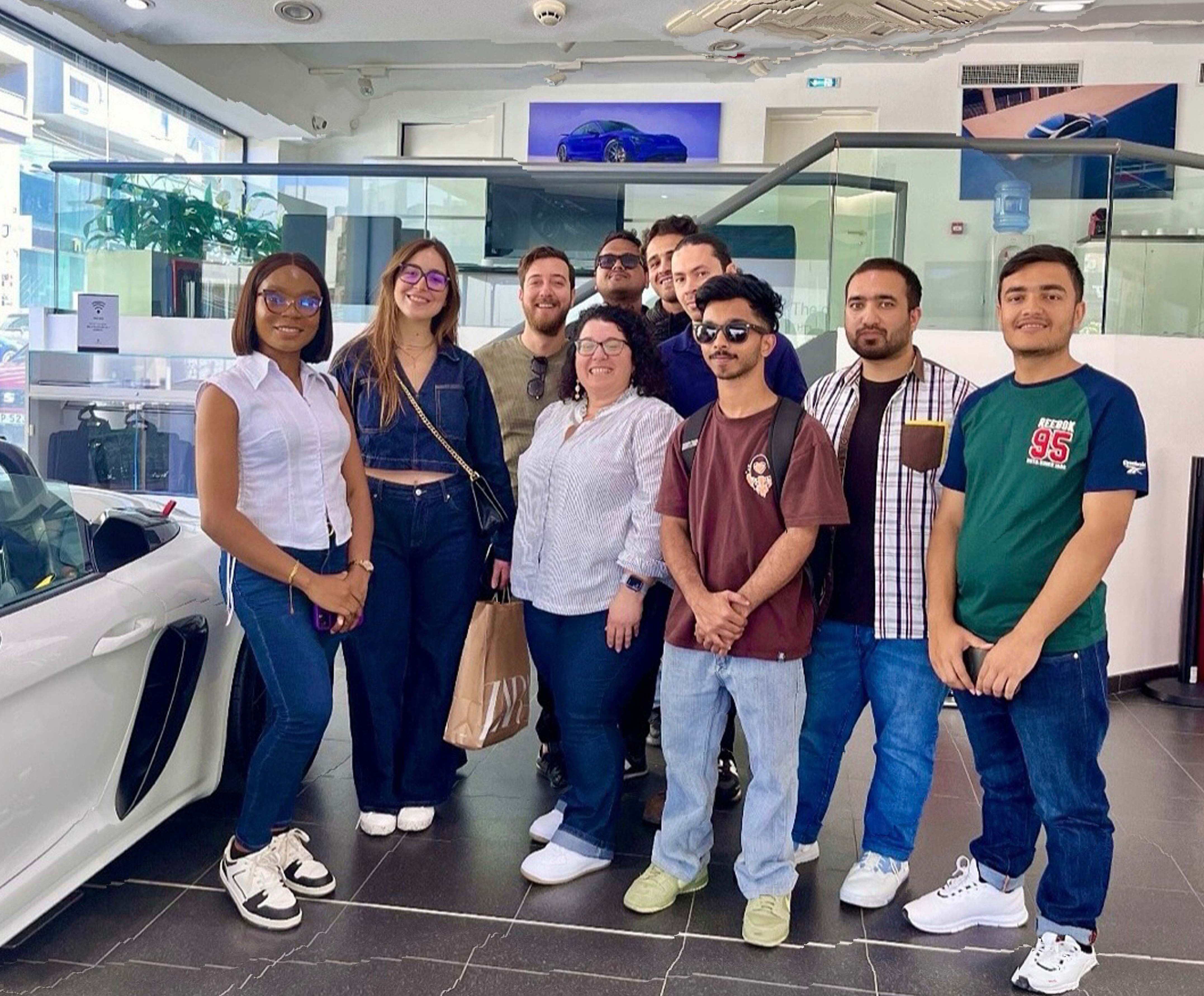 Ascencia Malta students with Maria Cachia during educational industry visit, exploring ESG principles, business learning, and real-world professional experience in Malta